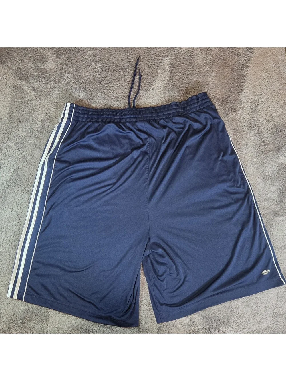 Vintage Y2K Adidas Climalite 2XL Navy 3 Stripe Athletic Soccer Shorts Drawstring